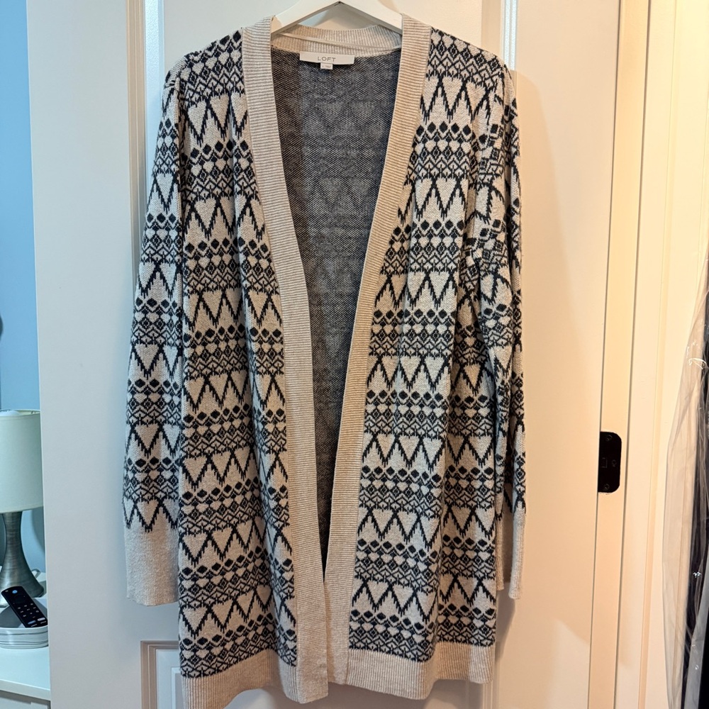 LOFT Black and White Knit Cardigan Sweater